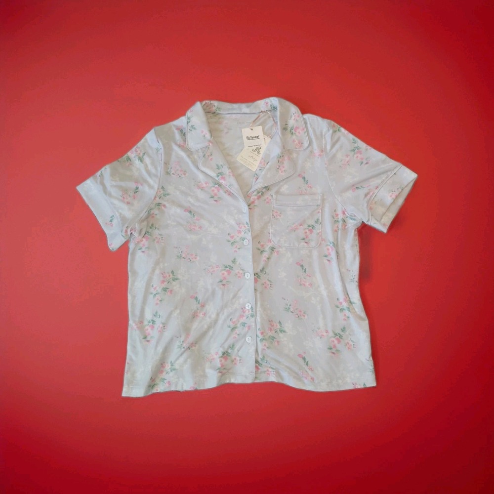 Rachel Ashwell Womens Medium Shabby Chic Floral Pajama Sleep Top & Fabric Bag
